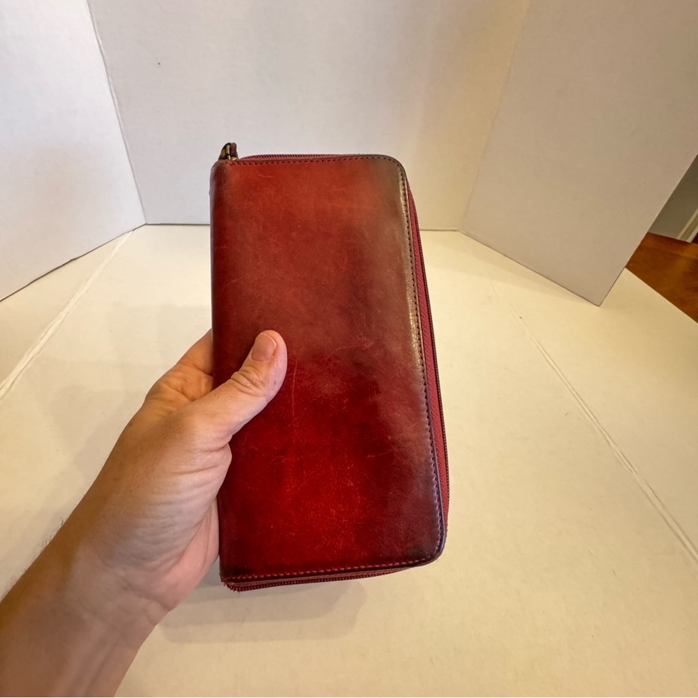 Vintage Coach Wallet Burgundy Leather Card Bill Coin Zip Around Accordion VTG - Picture 15 of 16